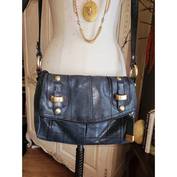 B Makowsky Leather Crossbody bag with Gold Hardware Charcoal - Picture 9 of 10